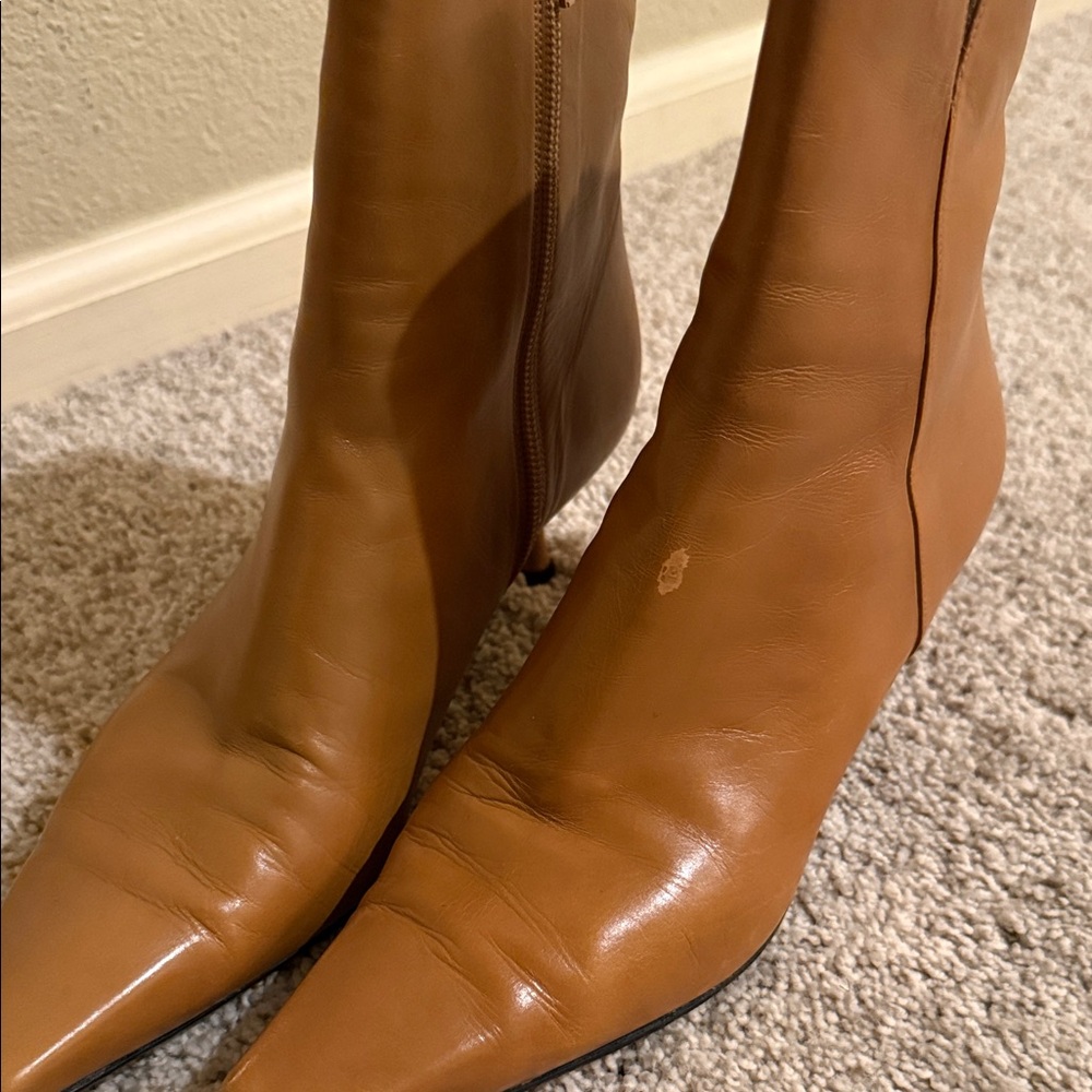 Stuart Weitzman Cognac Pointed-Toe Leather Ankle Boots - Picture 5 of 5